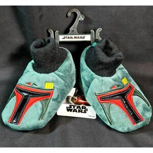 Star Wars Mandalorian Boba Fett Kids Sz 9/10 Slippers Green Red Gripper Shoes
